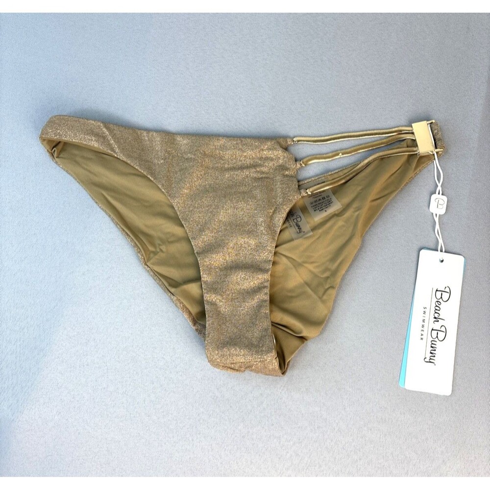 Beach Bunny Bikini Bottom Small Abrey Skimpy Gold Bronze Hardward Straps $165